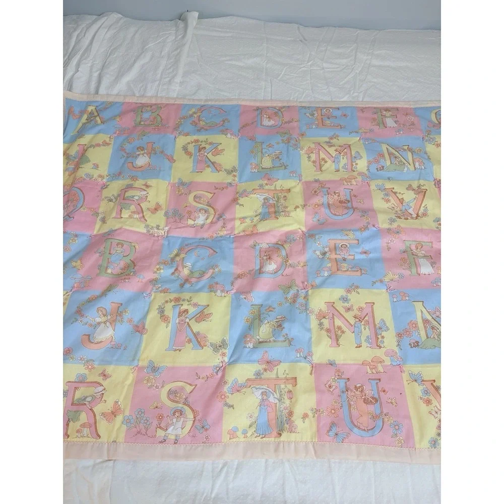 Baby Coverlet Alphabet Butterflies Flowers Victorian Blanket Lightweight 31